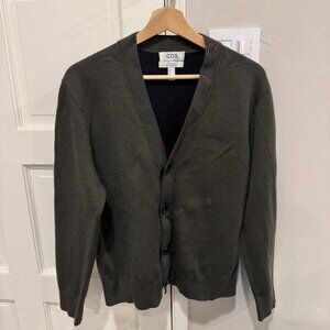 COS Dark Green Regular-Fit Merino Wool Cardigan Men's Small